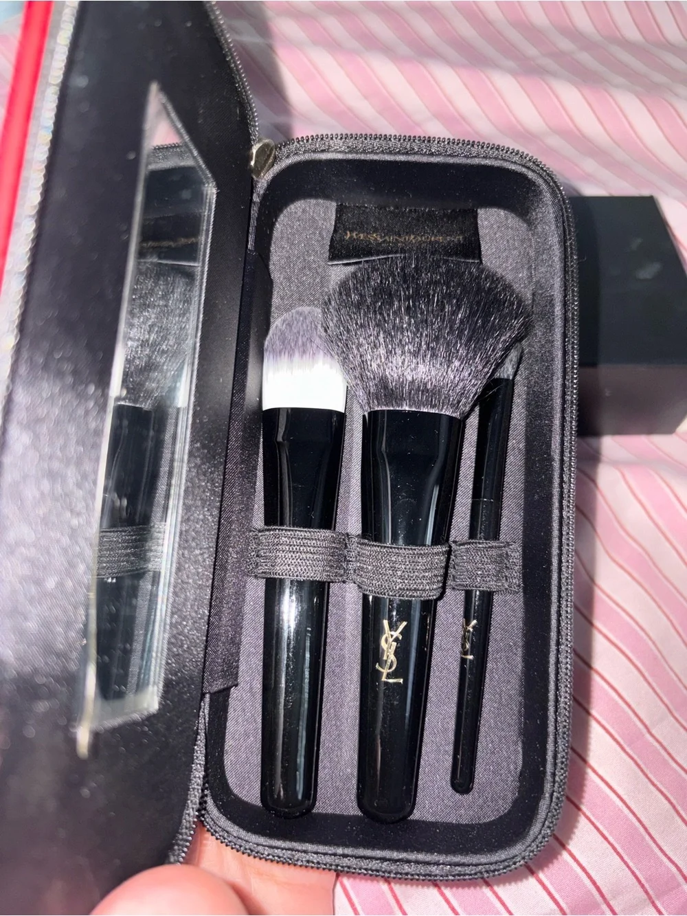 Yves Saint Laurent Red cosmetics bag with brushes